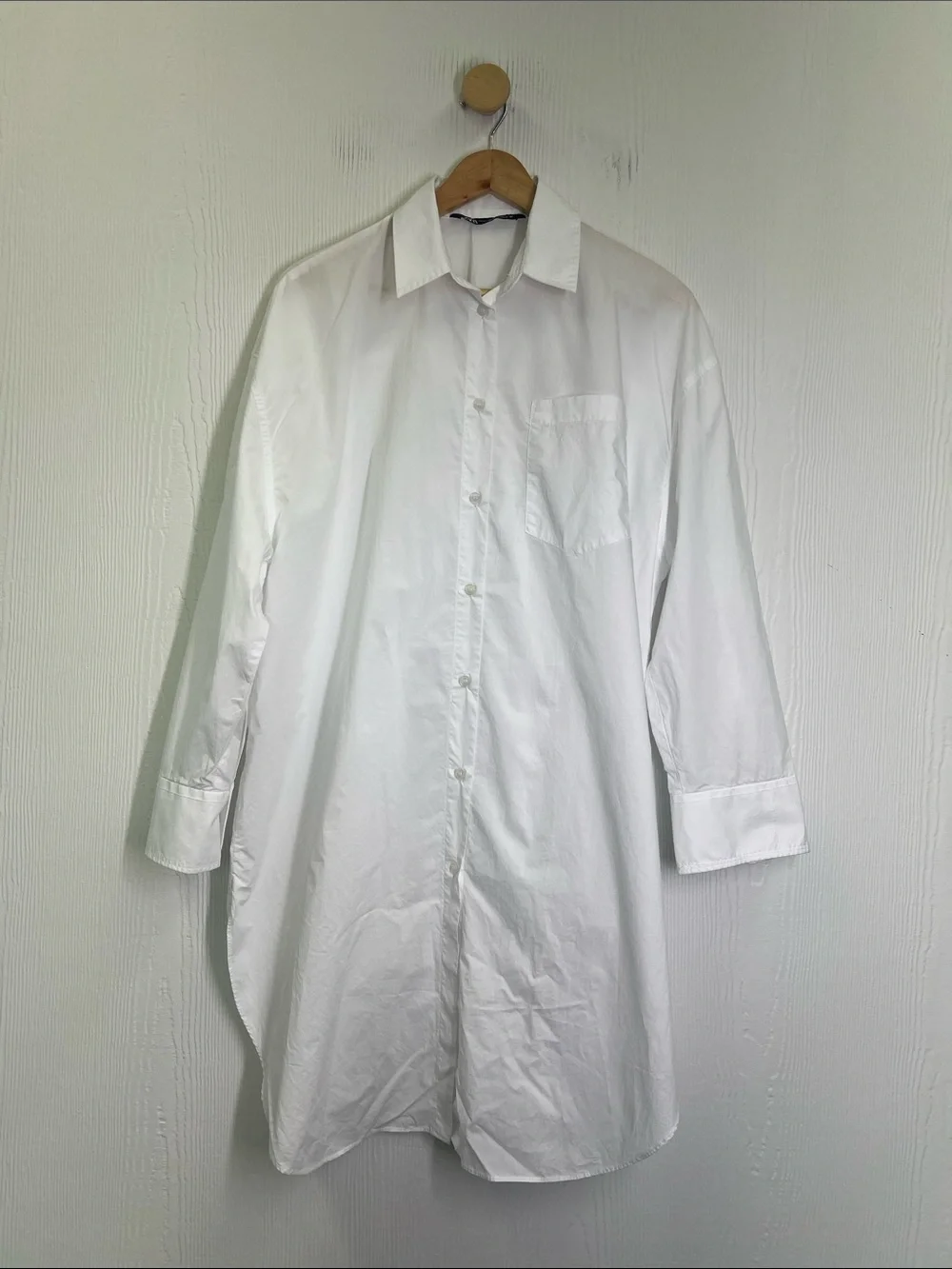 Zara - White Button Down Long Sleeve Collared Blouse Oversized Size M - L